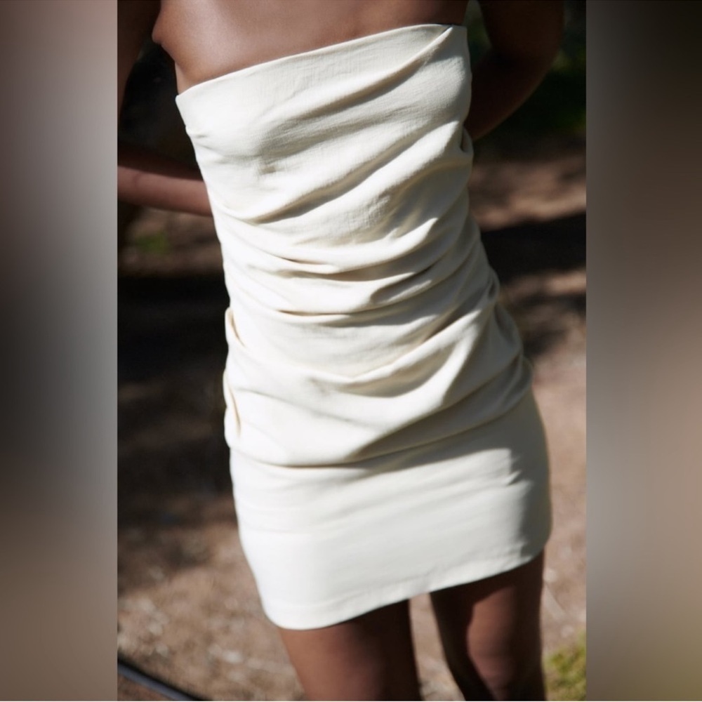 Zara Strapless Off-White Dress / Cream linen mini dress - Picture 8 of 9